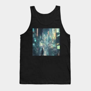 Urban Atmosphere Artistry - Moody Anime Noir Cinematic Japanese Cityscape Tank Top